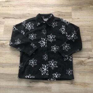 Grey Black Snowflake Fleece Button Down Jacket